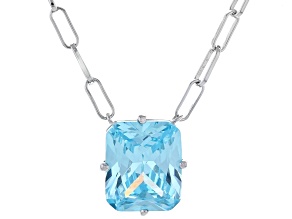 Blue Cubic Zirconia Rhodium Over Sterling Silver Paperclip Chain Necklace 11.55ctw