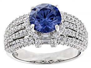 Blue And White Cubic Zirconia Rhodium Over Sterling Silver Ring 5.70ctw