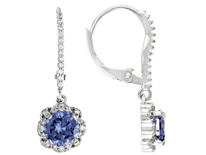 Blue And White Cubic Zirconia Rhodium Over Sterling Silver Earrings 3.39ctw