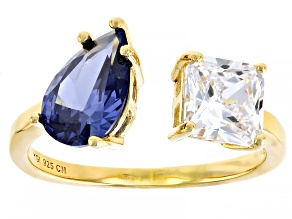 Blue And White Cubic Zirconia 18k Yellow Gold Over Sterling Silver Ring 4.36ctw