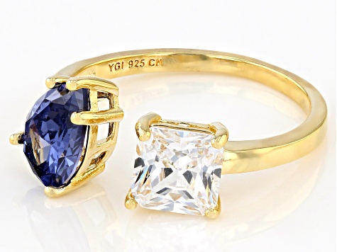 Blue And White Cubic Zirconia 18k Yellow Gold Over Sterling