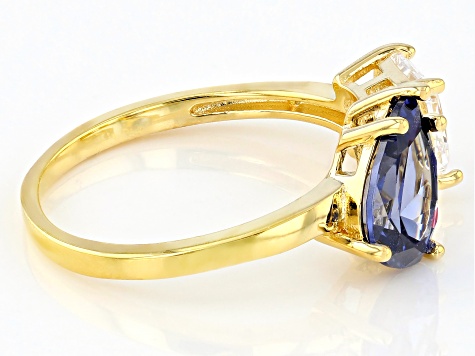 Blue And White Cubic Zirconia 18k Yellow Gold Over Sterling