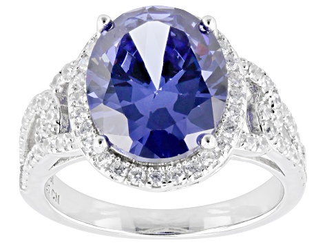 Blue And White Cubic Zirconia Rhodium Over Sterling Silver Ring 9.45ctw