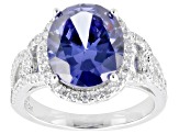 Blue And White Cubic Zirconia Rhodium Over Sterling Silver Ring 9.45ctw