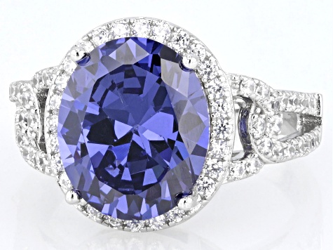 Blue And White Cubic Zirconia Rhodium Over Sterling Silver Ring 9.45ctw