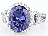 Blue And White Cubic Zirconia Rhodium Over Sterling Silver Ring 9.45ctw