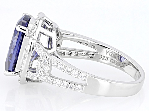 Blue And White Cubic Zirconia Rhodium Over Sterling Silver Ring 9.45ctw