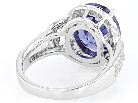 Blue And White Cubic Zirconia Rhodium Over Sterling Silver Ring 9.45ctw