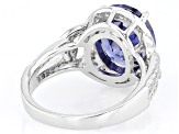 Blue And White Cubic Zirconia Rhodium Over Sterling Silver Ring 9.45ctw
