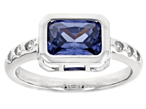 Blue And White Cubic Zirconia Rhodium Over Sterling Silver Ring 2.45ctw