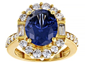 Blue And White Cubic Zirconia 18k Yellow Gold Over Sterling Silver Ring 8.80ctw