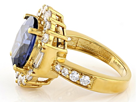 Blue And White Cubic Zirconia 18k Yellow Gold Over Sterling Silver Ring  8.80ctw