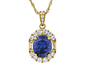 Blue And White Cubic Zirconia 18k Yellow Gold Over Sterling Silver Pendant With Chain 8.45ctw