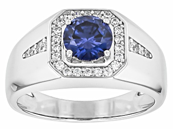 Picture of Blue And White Cubic Zirconia Rhodium Over Sterling Silver Men's Ring 1.90ctw