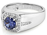 Blue And White Cubic Zirconia Rhodium Over Sterling Silver Men's Ring 1.90ctw