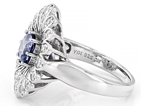 Blue And White Cubic Zirconia Rhodium Over Sterling Silver