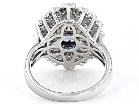 Blue And White Cubic Zirconia Rhodium Over Sterling Silver