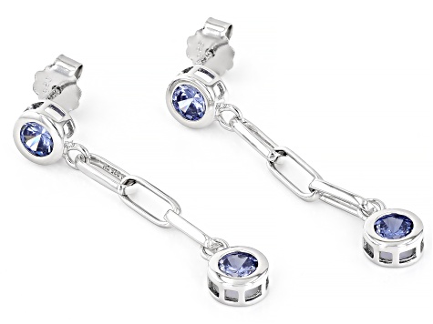 Blue Cubic Zirconia Rhodium Over Sterling Silver Earrings 3.16ctw