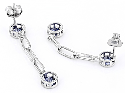 Blue Cubic Zirconia Rhodium Over Sterling Silver Earrings 3.16ctw