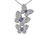 Blue And White Cubic Zirconia Rhodium Over Silver Butterfly Necklace 2.17ctw