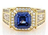 Blue And White Cubic Zirconia 18k Yellow Gold Over Sterling Silver Asscher Cut Ring 6.35ctw