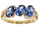 Blue And White Cubic Zirconia 18k Yellow Gold Over Sterling Silver Ring 4.27ctw