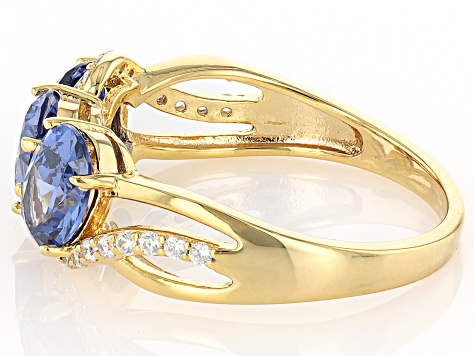 Blue And White Cubic Zirconia 18k Yellow Gold Over Sterling Silver Ring 4.27ctw