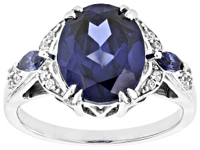 Blue And White Cubic Zirconia Rhodium Over Sterling Silver Ring 6.82ctw