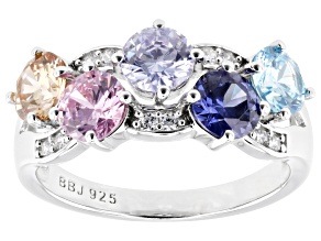Blue, Lavender, Pink, Champagne, And White Cubic Zirconia Rhodium Over Sterling Silver Ring 4.44ctw