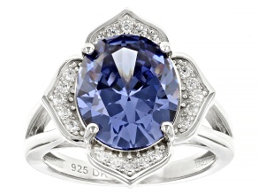 Blue And White Cubic Zirconia Rhodium Over Sterling Silver Ring 8.07ctw