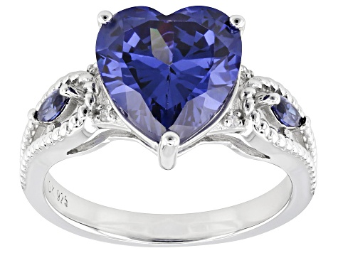 Blue And White Cubic Zirconia Rhodium Over Sterling Silver Heart Ring 6 ...