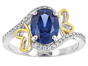 Blue And White Cubic Zirconia Rhodium And 18k Yellow Gold Over Sterling Silver Ring 3.37ctw
