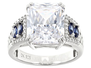 Blue And White Cubic Zirconia Rhodium Over Sterling Silver Ring 3.93ctw