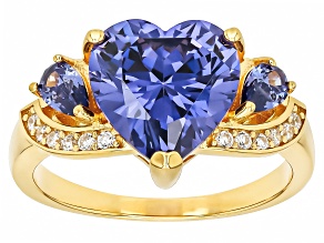 Blue And White Cubic Zirconia 18k Yellow Gold Over Sterling Silver Heart Ring 8.22ctw