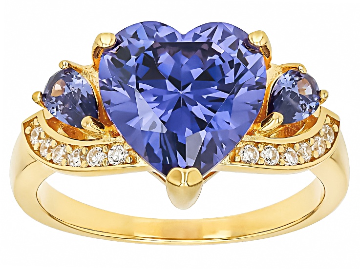 Blue And White Cubic Zirconia 18k Yellow Gold Over Sterling