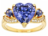 Blue And White Cubic Zirconia 18k Yellow Gold Over Sterling Silver Heart Ring 8.22ctw