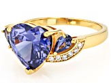 Blue And White Cubic Zirconia 18k Yellow Gold Over Sterling Silver Heart Ring 8.22ctw