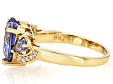 Blue And White Cubic Zirconia 18k Yellow Gold Over Sterling Silver Heart Ring 8.22ctw