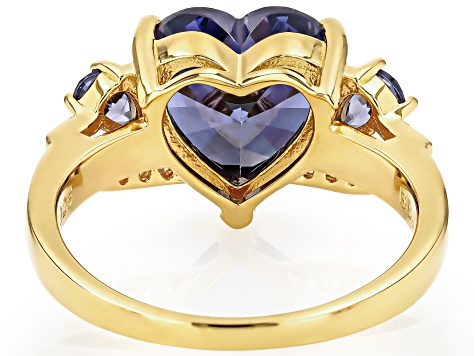 Blue And White Cubic Zirconia 18k Yellow Gold Over Sterling Silver Heart Ring 8.22ctw