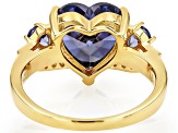 Blue And White Cubic Zirconia 18k Yellow Gold Over Sterling Silver Heart Ring 8.22ctw