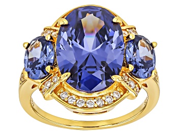 Picture of Blue And White Cubic Zirconia 18k Yellow Gold Over Sterling Silver Ring 14.28ctw