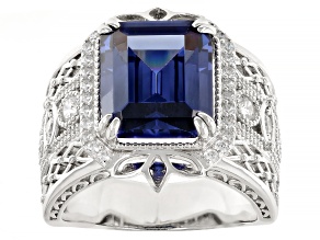 Blue And White Cubic Zirconia Rhodium Over Sterling Silver Ring 12.11ctw