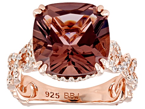 Blush Zircon Simulant And White Cubic Zirconia 18k Rose Gold Over Sterling Silver Ring 10.54ctw