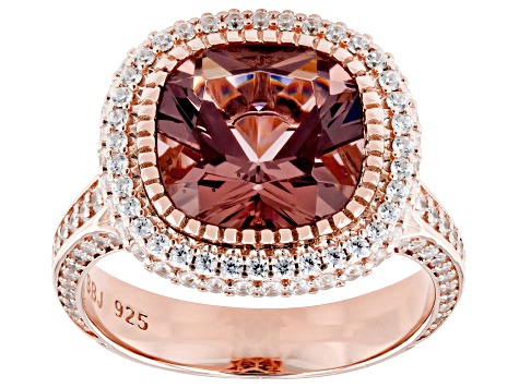 Blush Zircon Simulant And White Cubic Zirconia 18k Rose Gold Over Sterling Silver Ring 7.09ctw