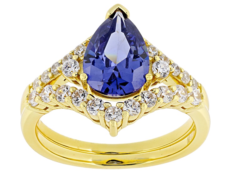 Blue And White Cubic Zirconia 18k Yellow Gold Over Sterling Silver Ring 5.00ctw