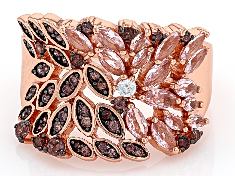 Morganite Simulant, Mocha, And White Cubic Zirconia 18k Rose Gold Over Sterling Silver Ring 1.75ctw