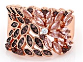 Morganite Simulant, Mocha, And White Cubic Zirconia 18k Rose Gold Over Sterling Silver Ring 1.75ctw
