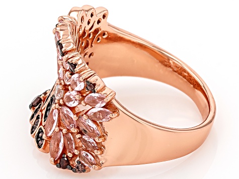Morganite Simulant, Mocha, And White Cubic Zirconia 18k Rose Gold Over Sterling Silver Ring 1.75ctw