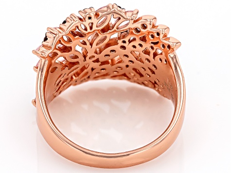 Morganite Simulant, Mocha, And White Cubic Zirconia 18k Rose Gold Over Sterling Silver Ring 1.75ctw