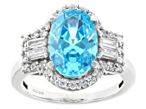 Blue And White Cubic Zirconia Rhodium Over Sterling Silver Ring 5.80ctw
